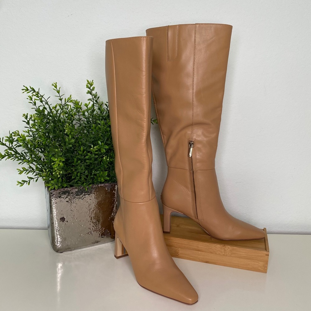 Sam Edelman Sylvia Tan Leather Knee High Pointed Toe Block Heel‎ Boots Size 6